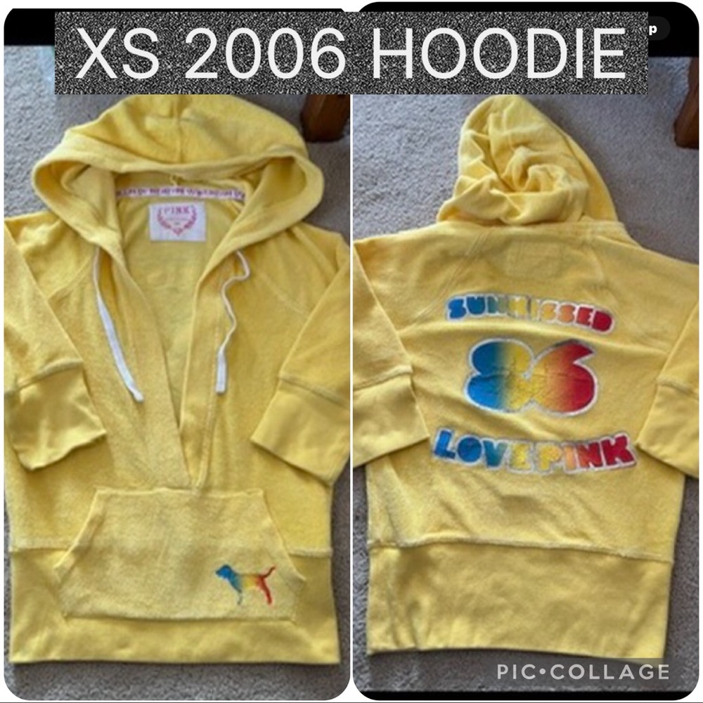 PINK BY VICTORIA’S SECRET HOODIE YELLOW OVERSIZED MULTICOLORED DOG LOGO 2006 Ⓜ️